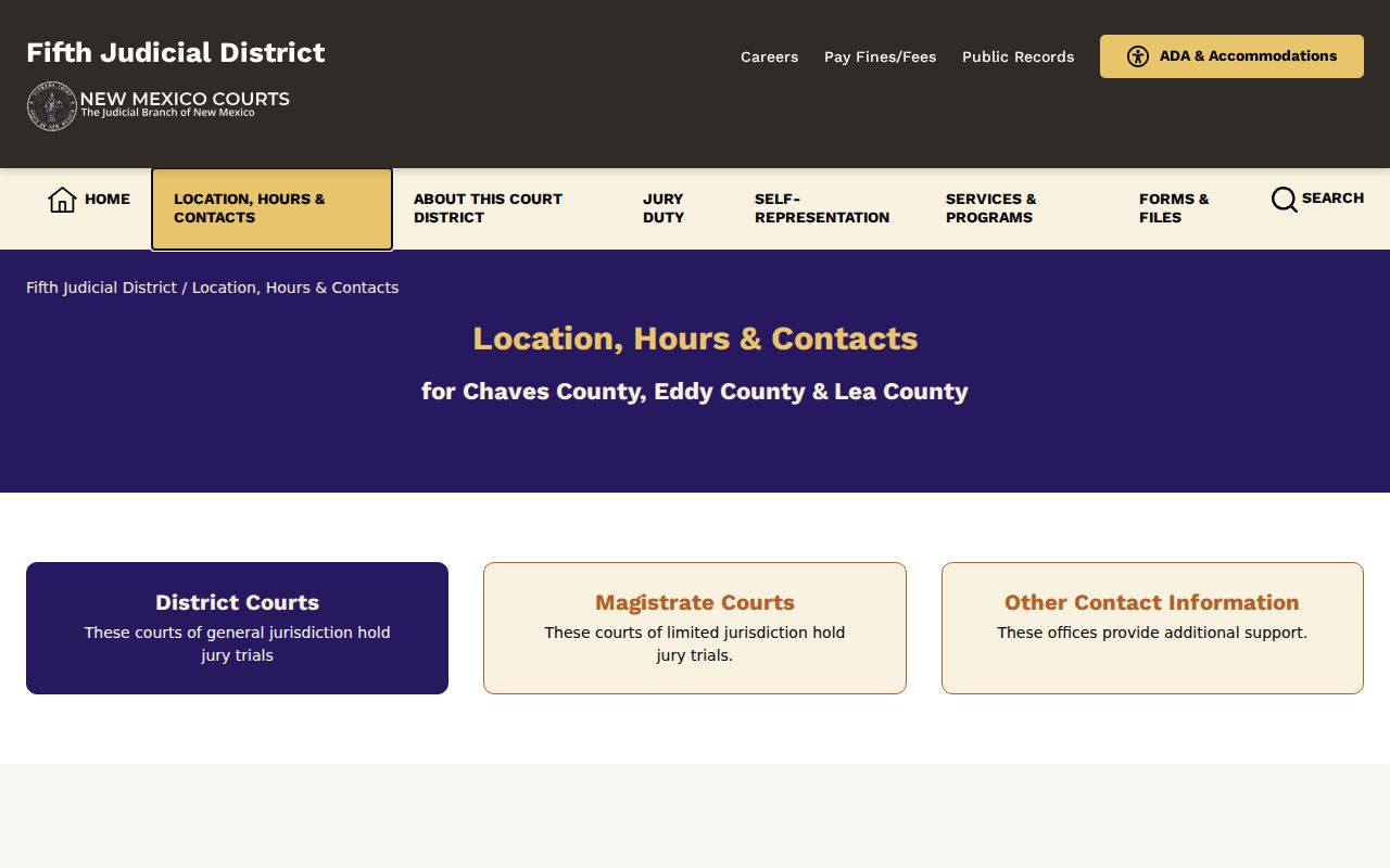 Chaves County criminal court clerk contacts and access hours