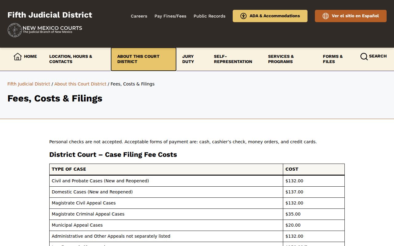 Chaves County criminal court copy and certification fees