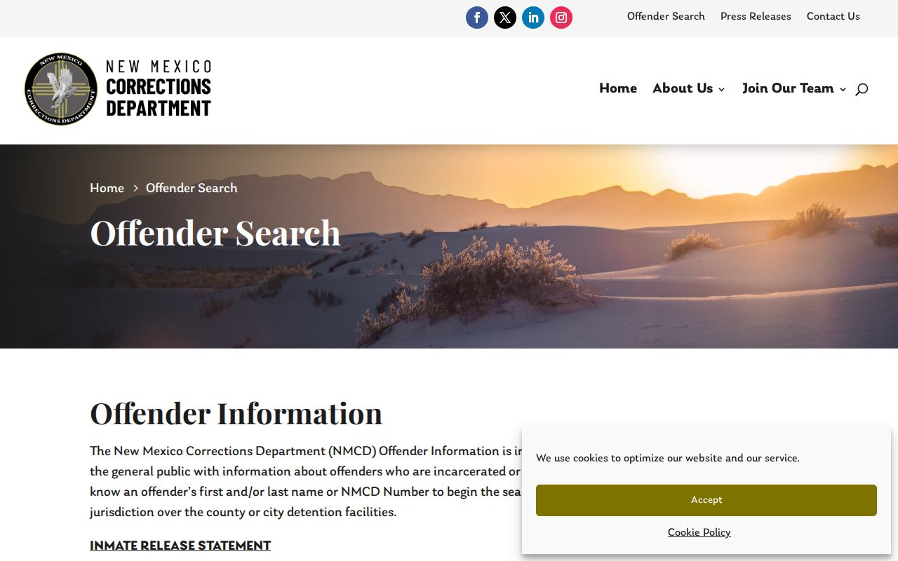 Chaves County criminal records search through NMCD Offender Search