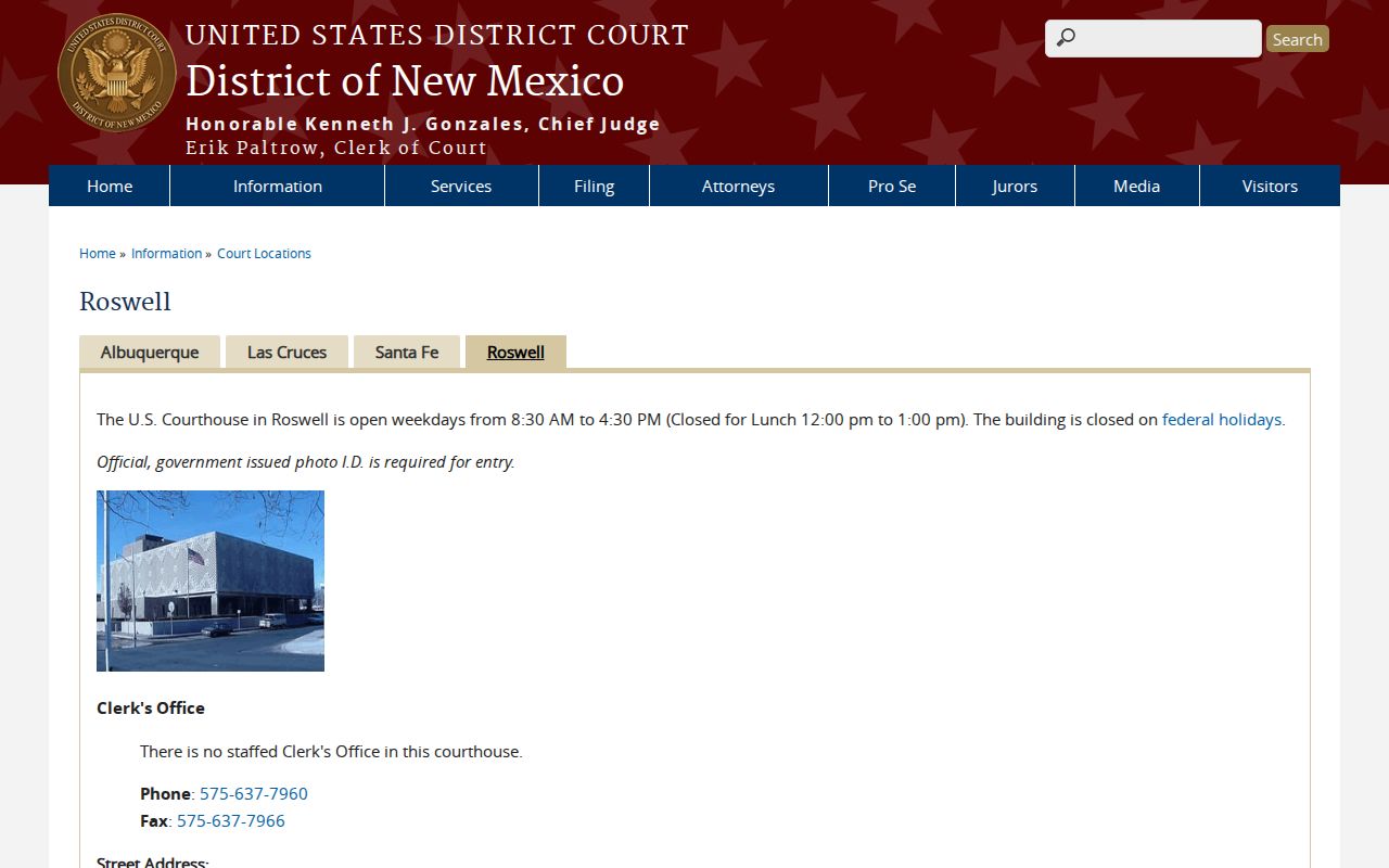 Roswell federal courthouse serving Chaves County criminal records