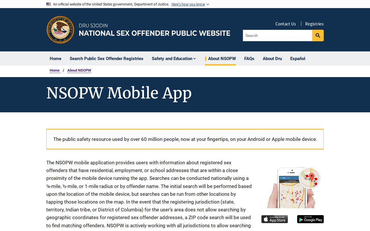 Chaves County registry check using NSOPW mobile radius search